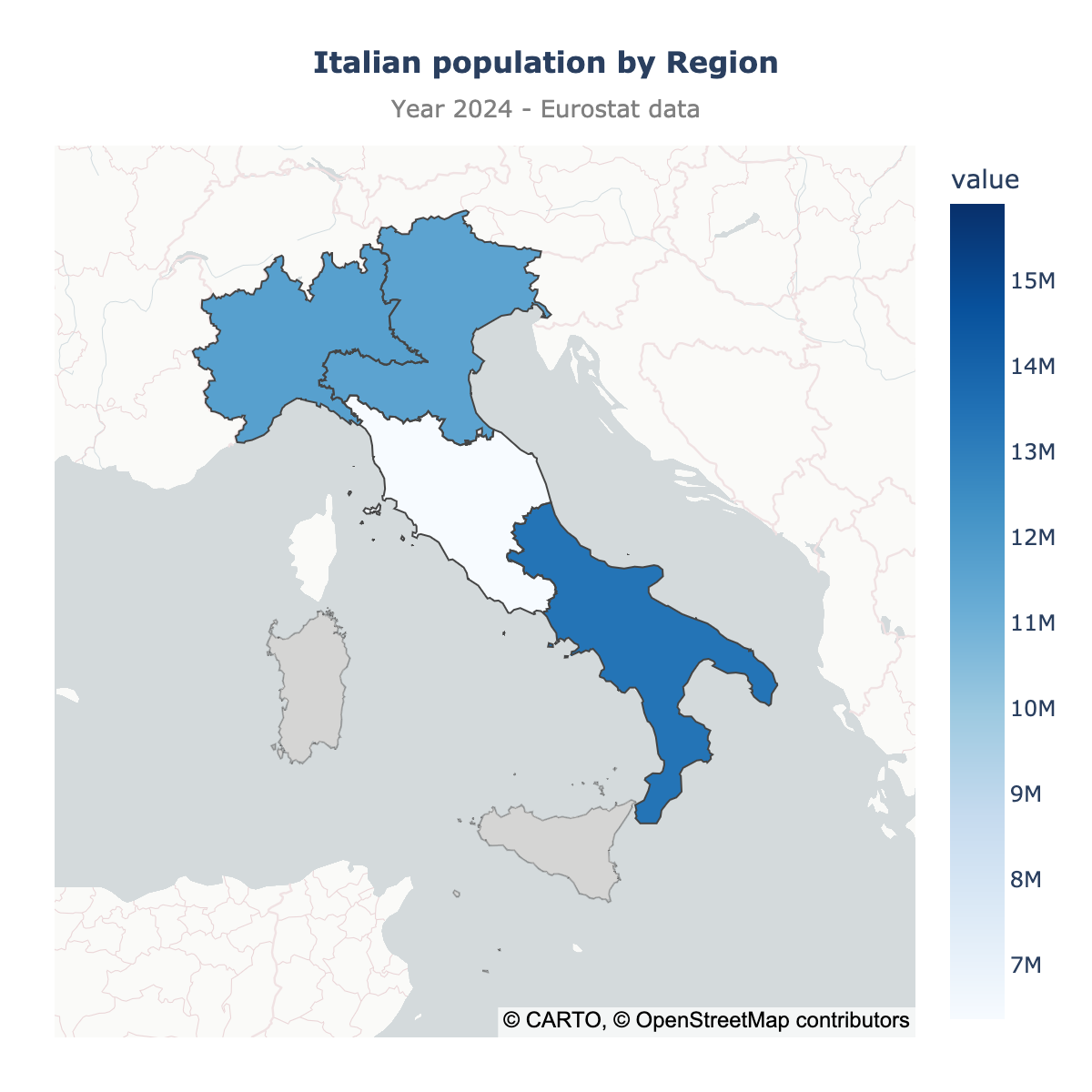 Choropleth map of Italy