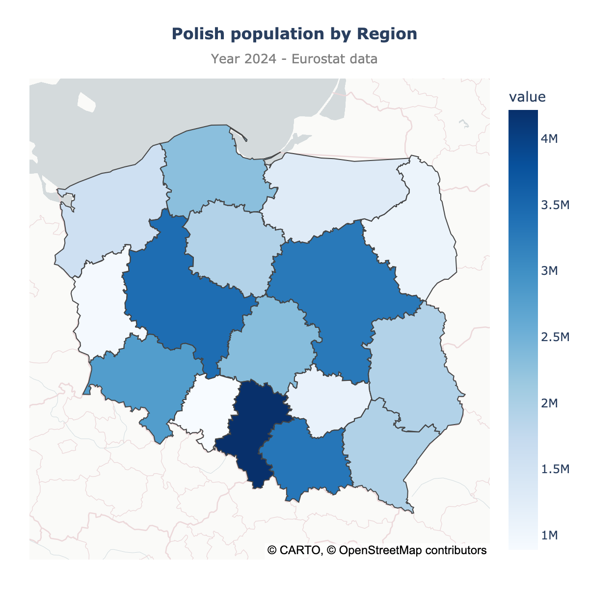 Choropleth map of Poland