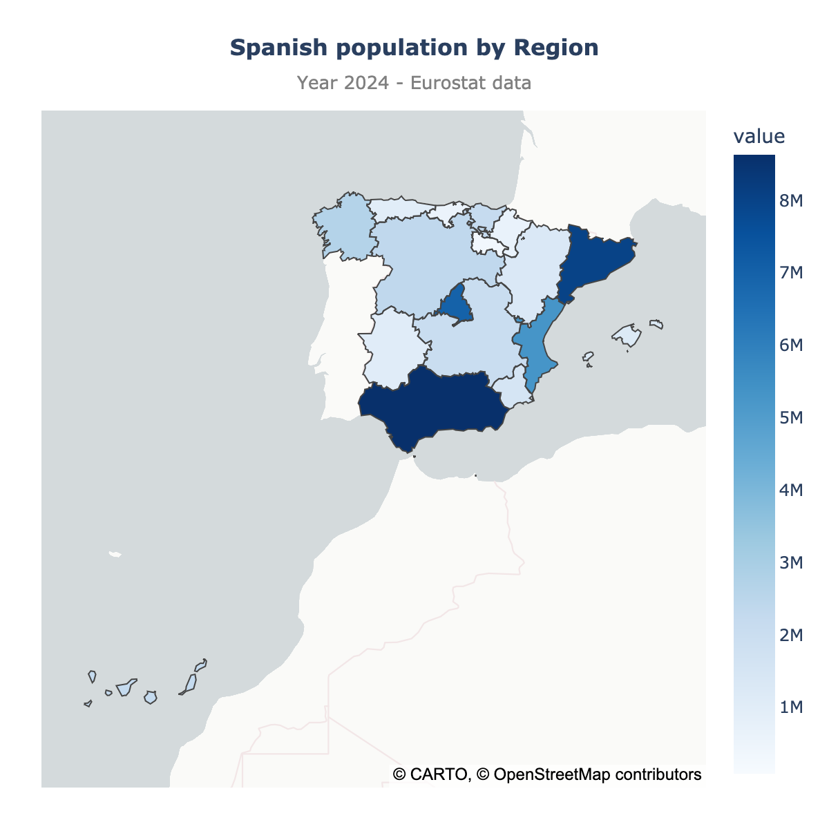 Choropleth map of Spain
