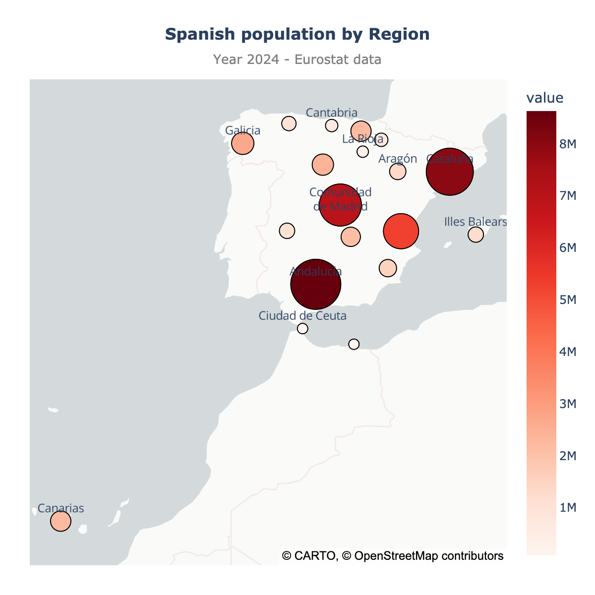 Scatter map of Spain